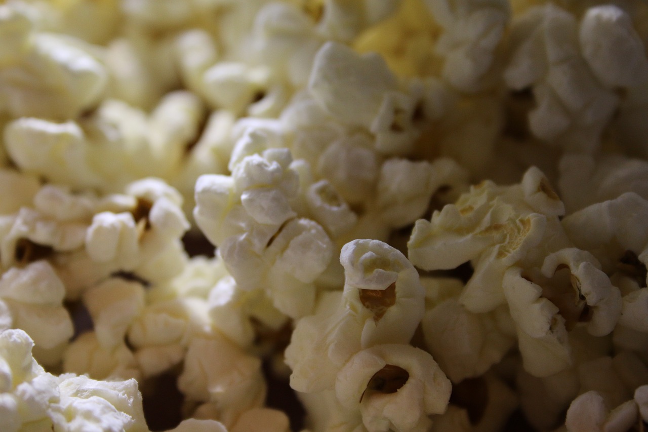 a pile of popcorn sitting on top of a table, a macro photograph, by Edward Corbett, 4k detail, woodstock, version 3, warmly lit