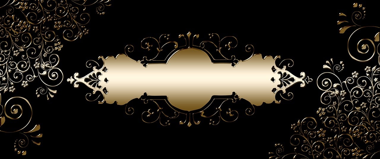 a gold ornate frame on a black background, a screenshot, pixabay, phone wallpaper, glossy design, white background : 3, bar background