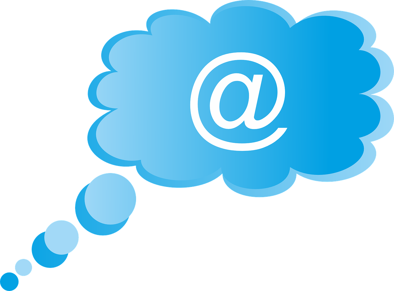 a cloud with an email symbol coming out of it, by Matt Cavotta, trending on pixabay, computer art, speech bubbles, logo has”, mind, left