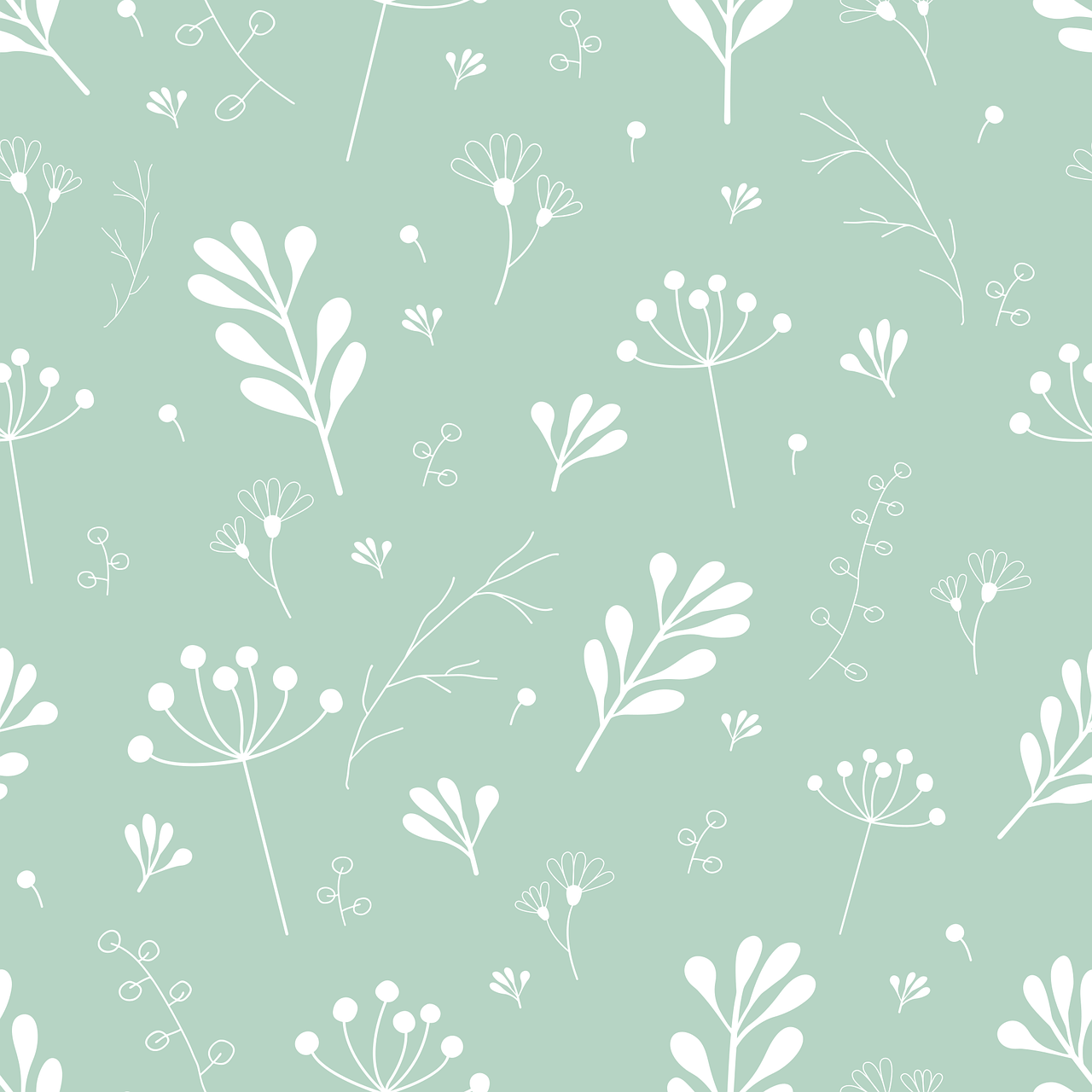 a pattern of leaves and berries on a green background, soft zen minimalist, white and pale blue, twirling glowing sea plants, seeds