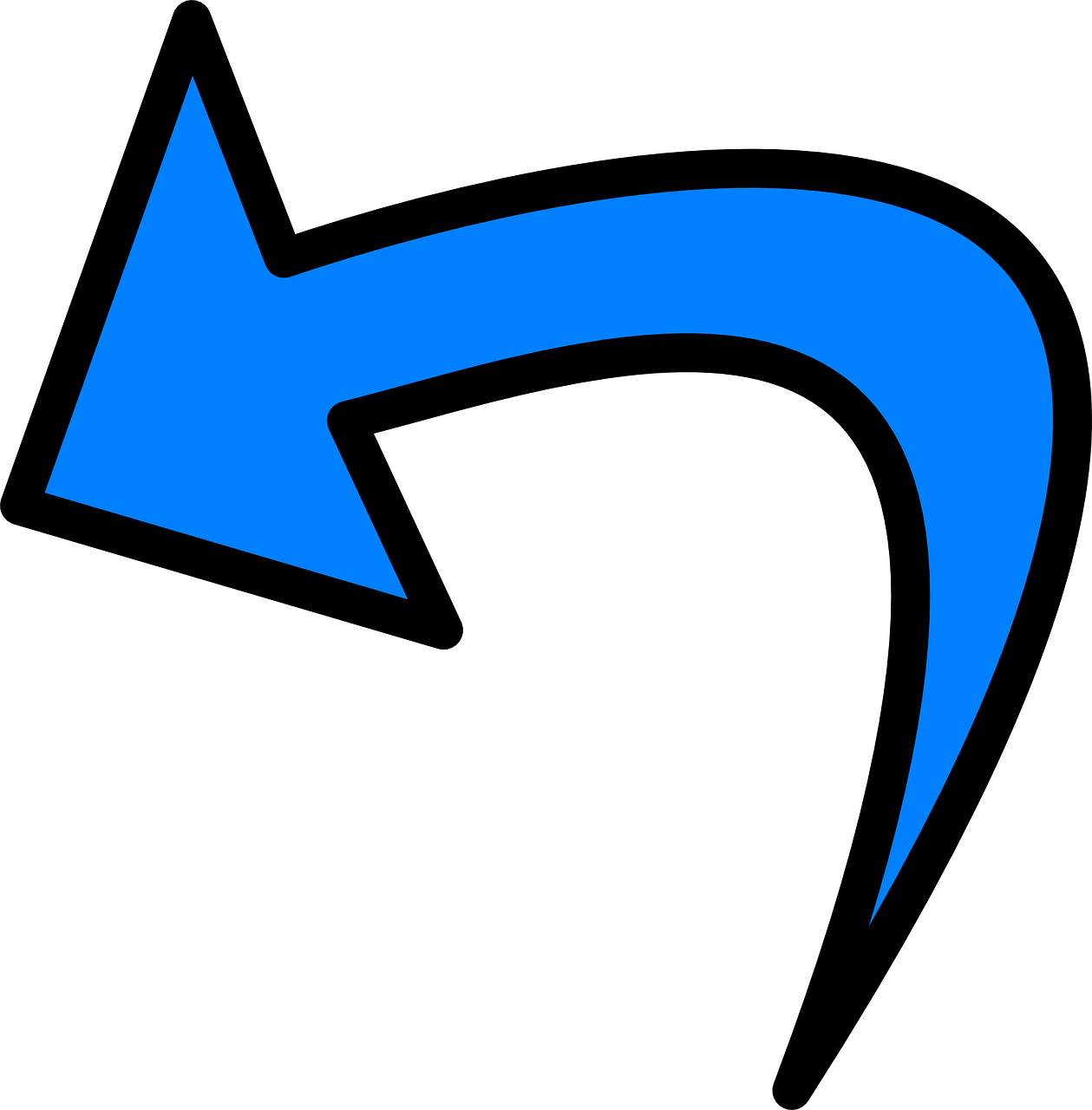 a blue arrow pointing left on a black background, hurufiyya, curved, highres, no path, return of the many to the one