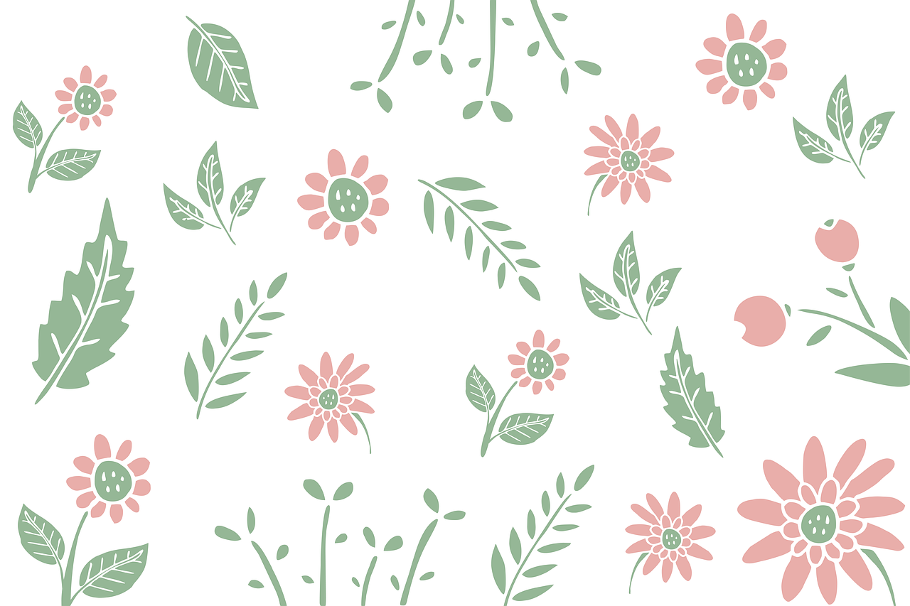 a bunch of pink and green flowers on a white background, a digital rendering, inspired by Katsushika Ōi, folk art, cute:2, icon pattern, computer wallpaper, forest themed