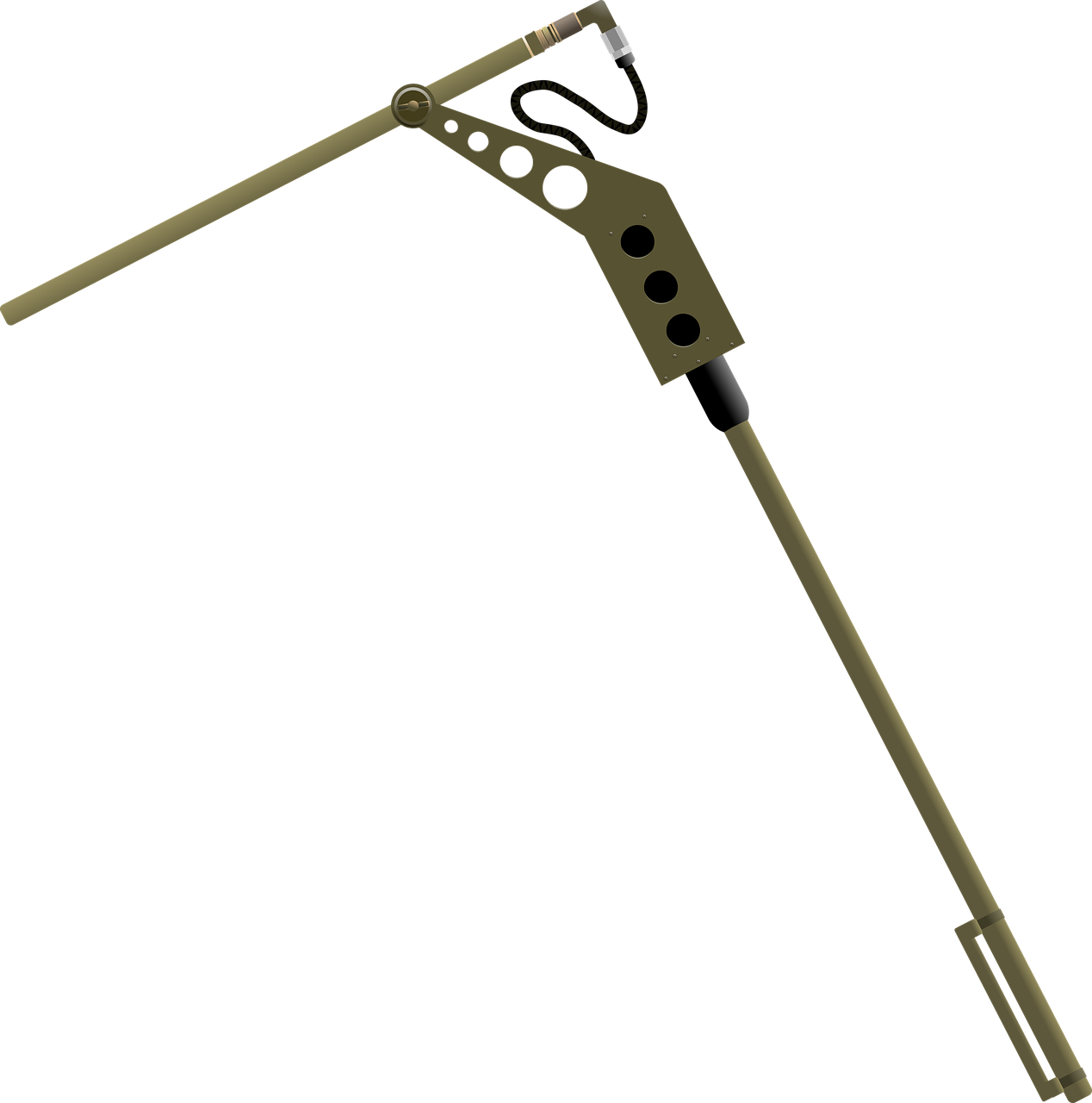 a close up of a weapon on a black background, inspired by Kamisaka Sekka, deviantart, cad design of lawnmower, iv pole, olive, concrete