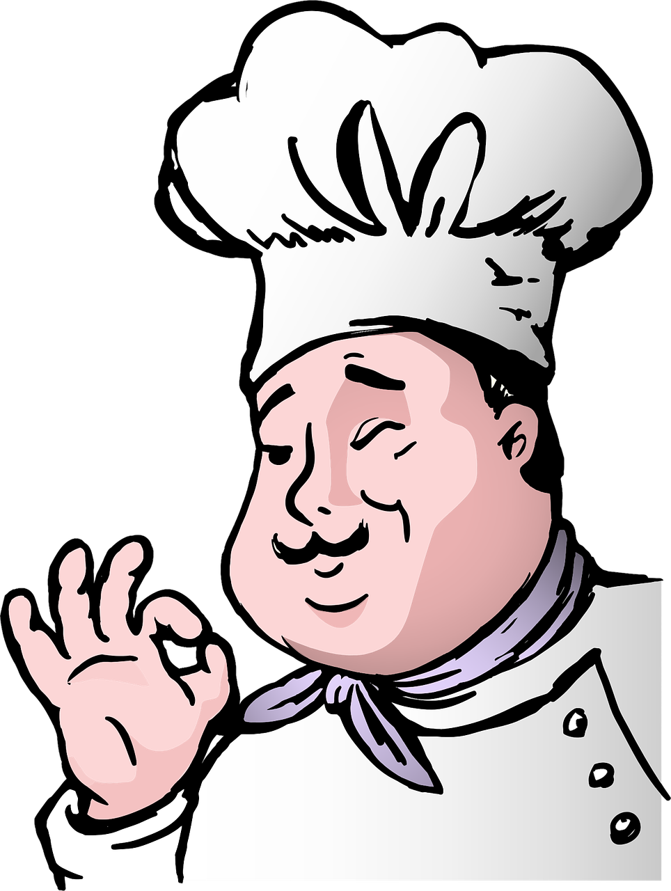 a close up of a person wearing a chef's hat, by Loren Munk, pixabay, arbeitsrat für kunst, svg comic style, chris farley, on black background, awkward situation