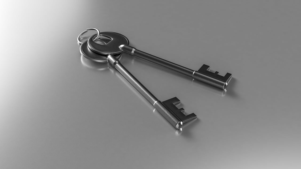 a couple of keys sitting on top of a table, a 3D render, stainless steal, curiosity, close up photo, high detail product photo