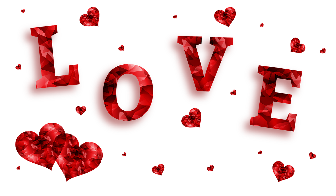 the word love is surrounded by hearts on a black background, a digital rendering, gems, black and red only!!!, background image, red emerald