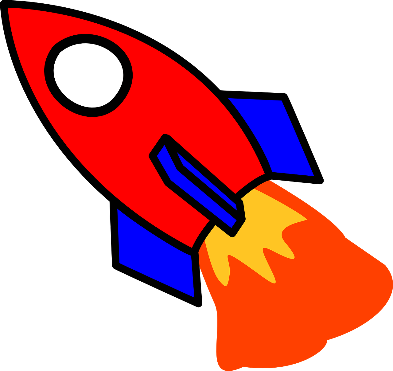 a red rocket ship flying through the air, a screenshot, by Bob Ringwood, pixabay, pop art, ms paint drawing, [ colourful, rocket launching, 2 0 5 6 x 2 0 5 6