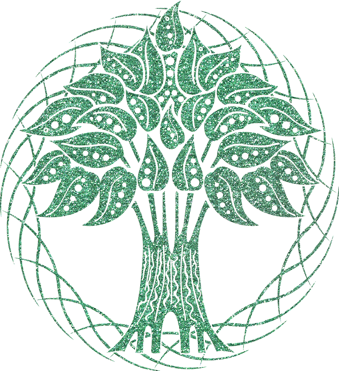 a green tree of life on a black background, deviantart, art nouveau, glitter gif, in laurel wreath, material art, round