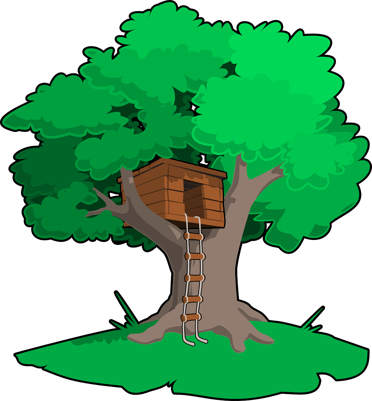 a tree house in the middle of a tree, an illustration of, cartoon style illustration, clipart, towering high up over your view, sticker illustration