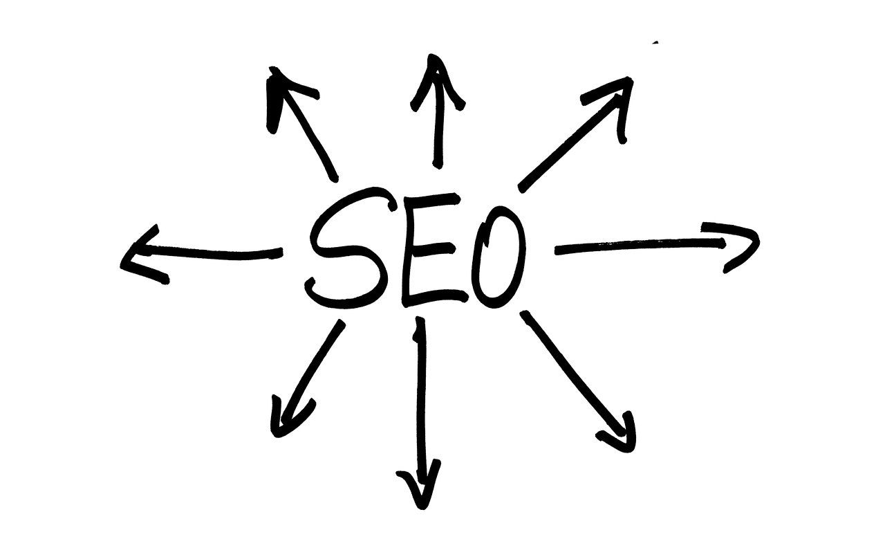 the word seo surrounded by arrows on a black background, an engraving, pixabay, sketched 4k, [ moist, harness, diagram