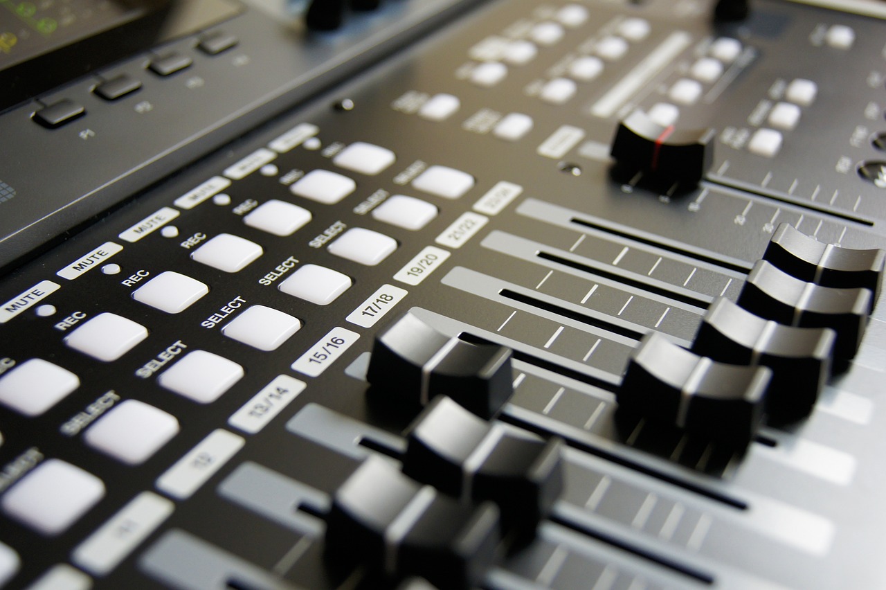 a close up of a control board in a recording studio, a digital rendering, flickr, user interface, soft shading, close up dslr photo, tones of black in background