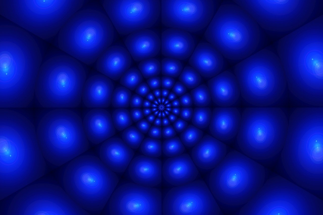 a computer generated image of a blue flower, abstract illusionism, bubble background, nonagon infinity, coherent photo
