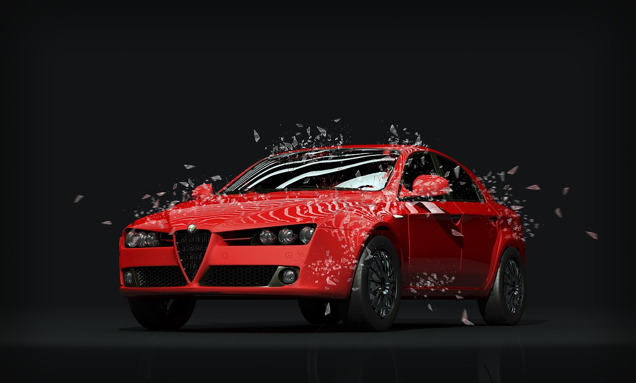 a red car with lots of birds flying around it, a 3D render, by Francesco Raibolini, auto-destructive art, wash off in the rain, alfa romeo project car, bubbles vfx, high-contrast