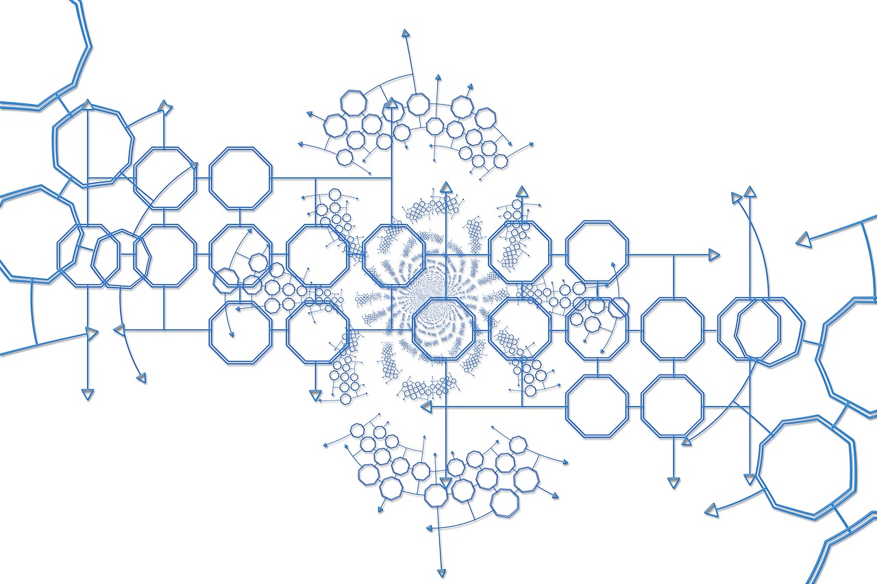 a blue and white drawing of a snowflake, a digital rendering, inspired by Buckminster Fuller, generative art, detailed chemical diagram, bubbles ”, multi-part, design on a white background