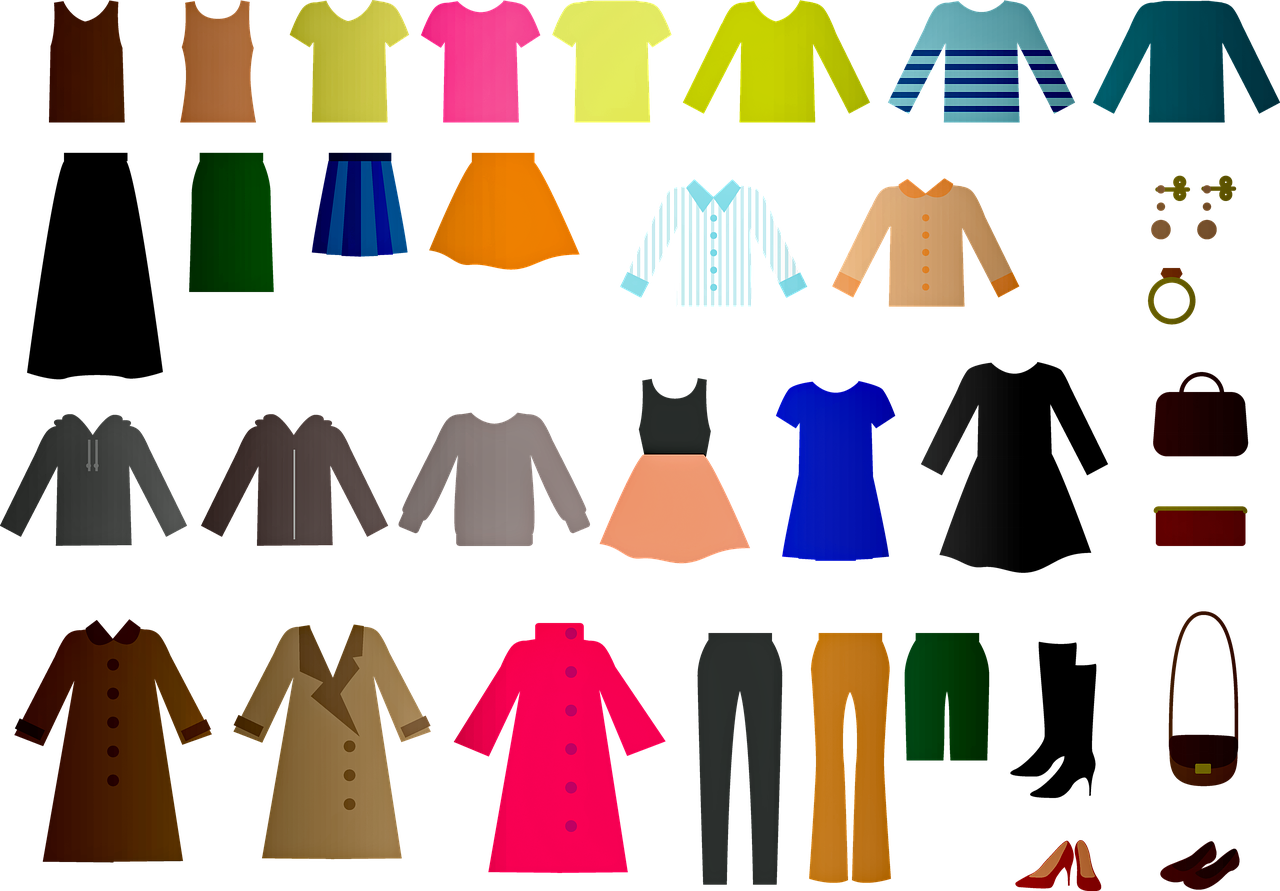 a bunch of different colored clothes on a black background, a cartoon, by Ingrida Kadaka, trending on pixabay, figuration libre, avant designer uniform, spritesheet, no textures, clothes!