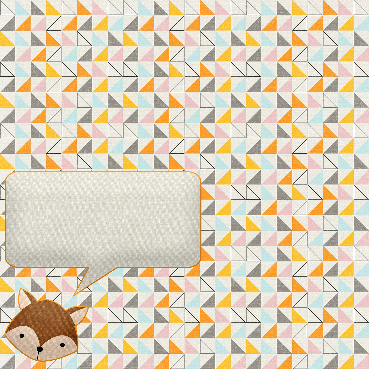 a picture of a fox with a speech bubble, a picture, inspired by Kubisi art, conceptual art, wallpaper pattern, quilt, triangle, vintage - w 1 0 2 4