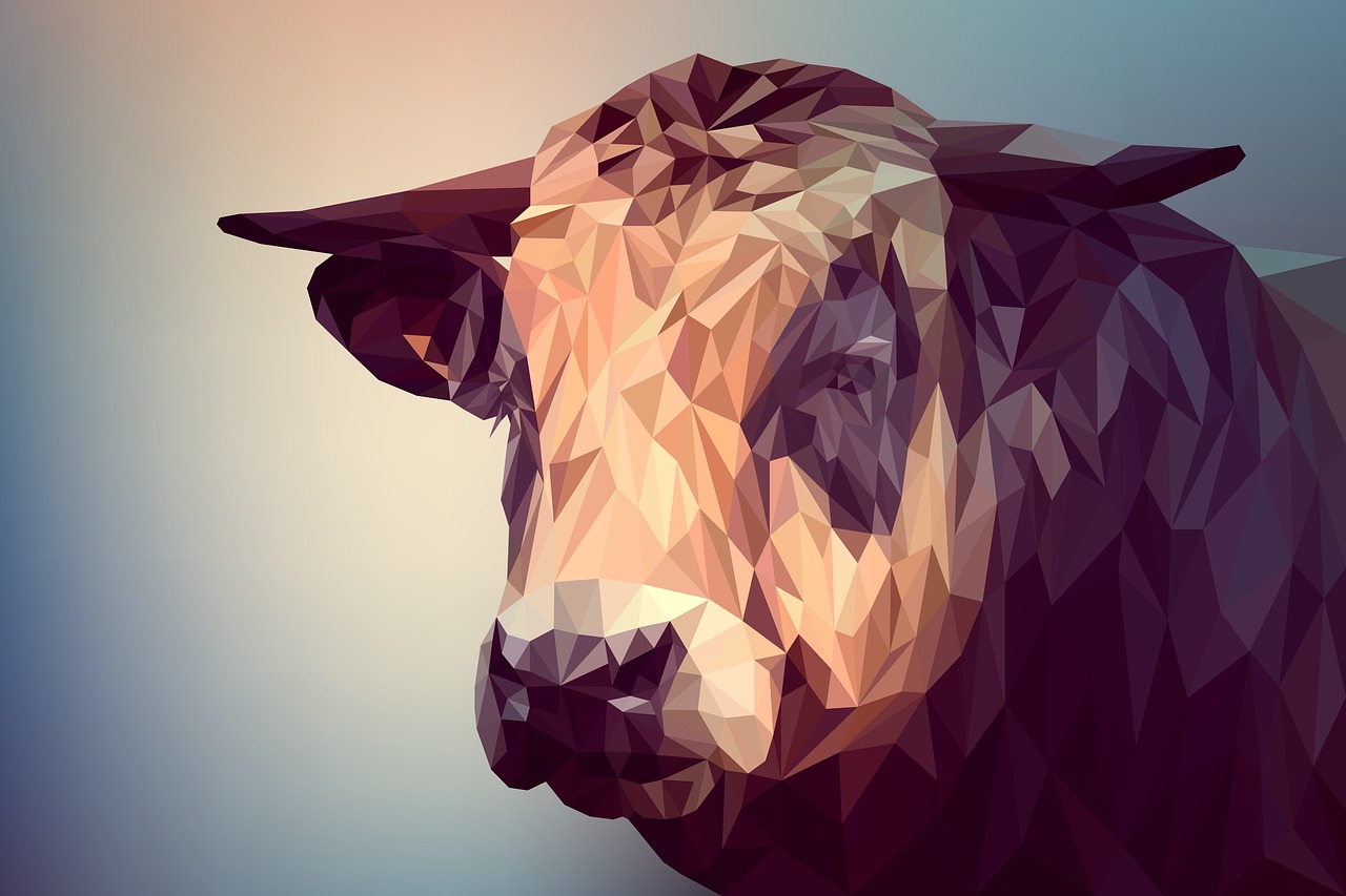 a close up of a cow's face on a blue background, vector art, by Matt Stewart, shutterstock, generative art, low - poly 3 d model, profile pic, digital art - w 640, no gradients