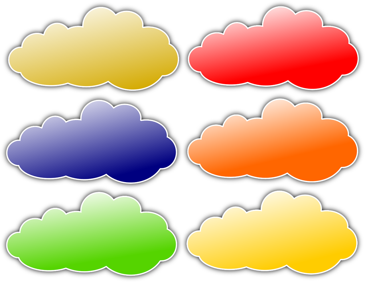 a bunch of different colored clouds on a white background, an illustration of, flickr, clipart icon, :6, colored manga panel, computer - generated