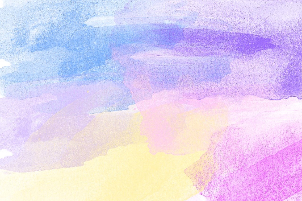 a close up of watercolor paint on a piece of paper, a watercolor painting, inspired by Miyagawa Chōshun, color field, background heavenly sky, rough color pencil illustration, pastel purple background, background yellow and blue
