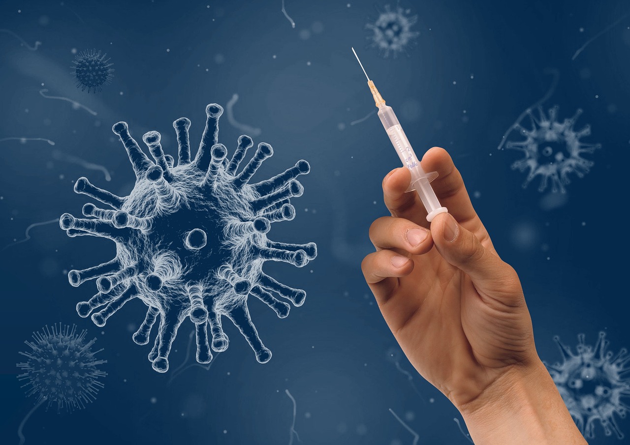 a person holding a syssor in their hand, a digital rendering, shutterstock, poster of corona virus, syringe, intricate foreground, 1024x1024