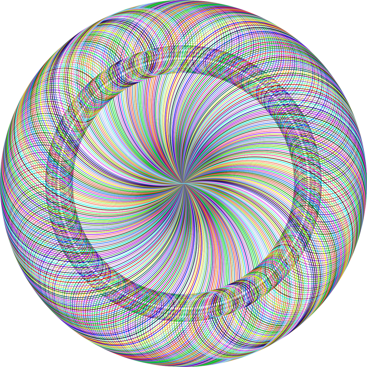 a multicolored circular object on a black background, a raytraced image, inspired by Lorentz Frölich, generative art, !!! very coherent!!! vector art, ancient swirls, coloured line art, fibonacci rhythms