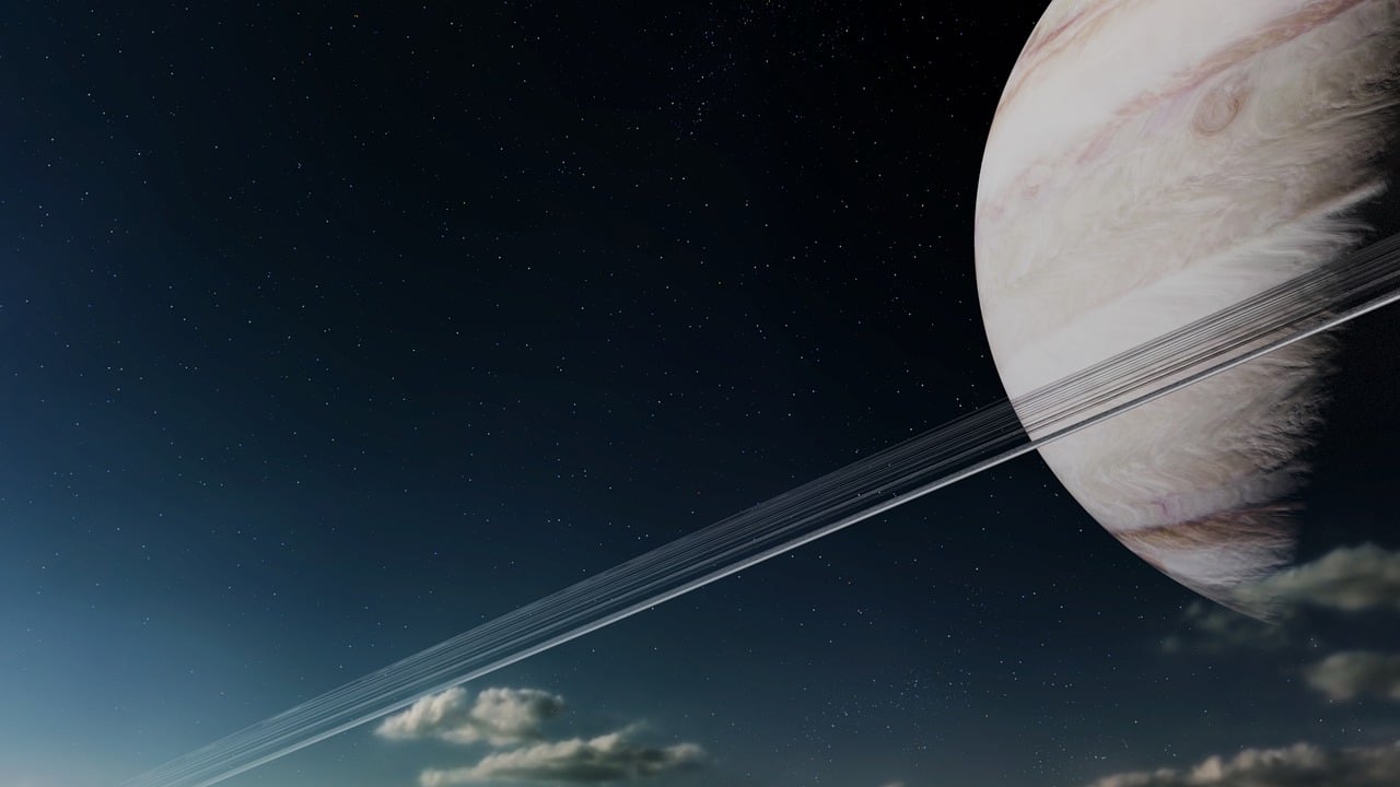 an artist's rendering of a planet with saturn in the background, a 3D render, pexels contest winner, space art, vertical wallpaper, wide shot!!!!!!, spaceship in the sky, tracingstar trails