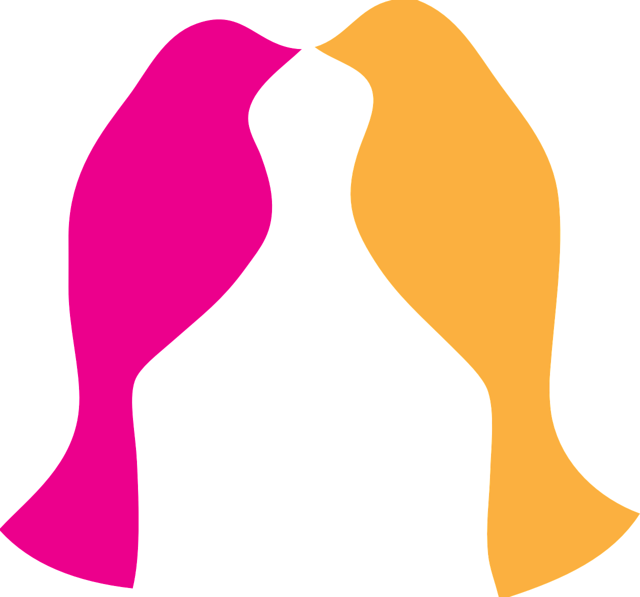 a couple of birds standing next to each other, inspired by Milton Glaser, figuration libre, hot pink and gold color scheme, linux, no - text no - logo, kissing