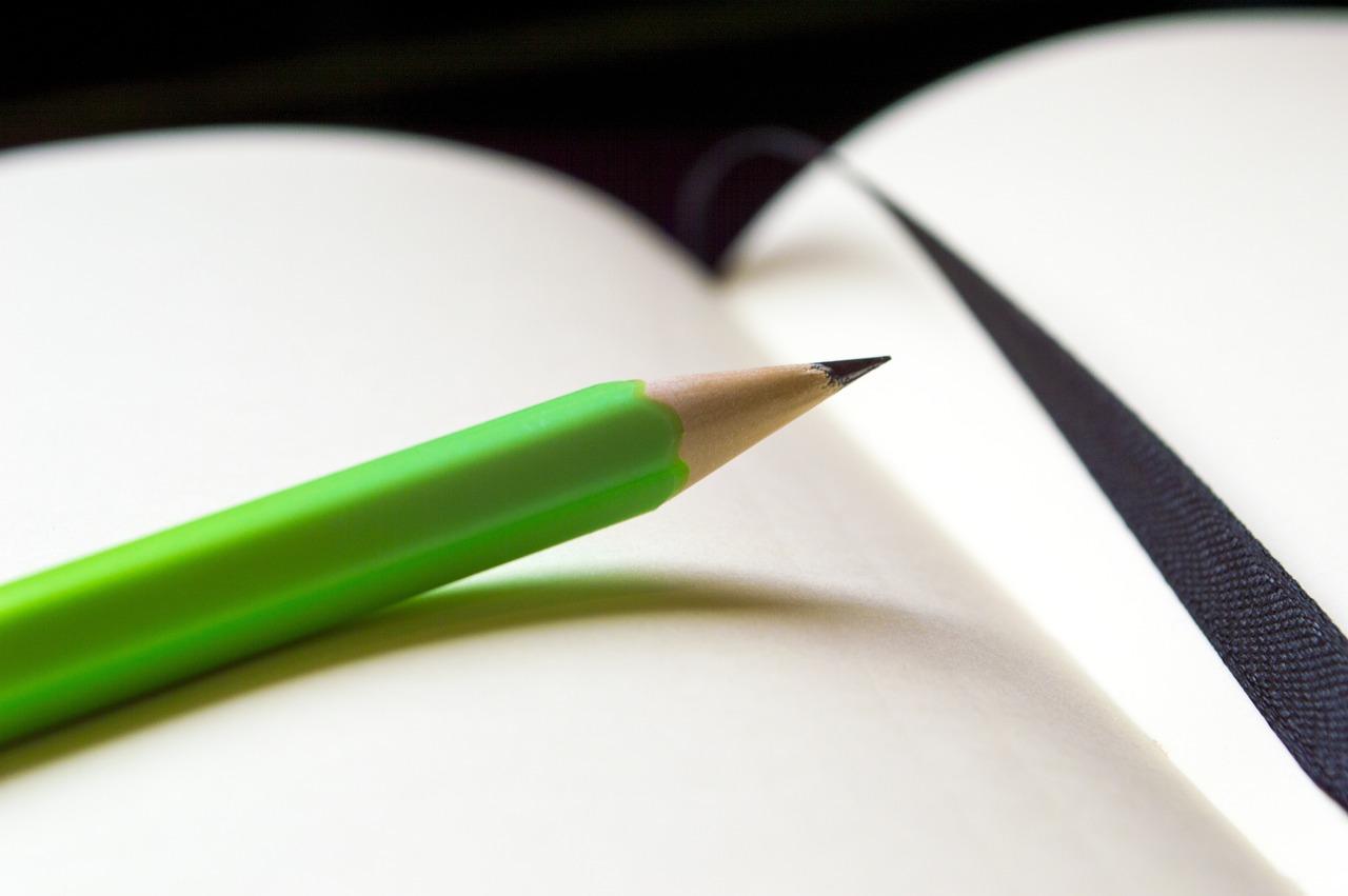 a green pencil sitting on top of an open book, a macro photograph, writing a letter, istockphoto, modern very sharp photo, applepencil