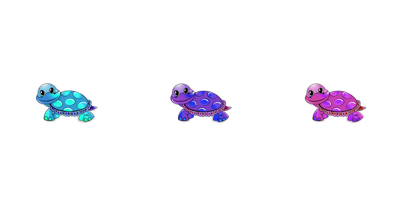 three different colored turtles on a black background, a raytraced image, polycount, very cute purple dragon, amoled wallpaper, background image, amoled