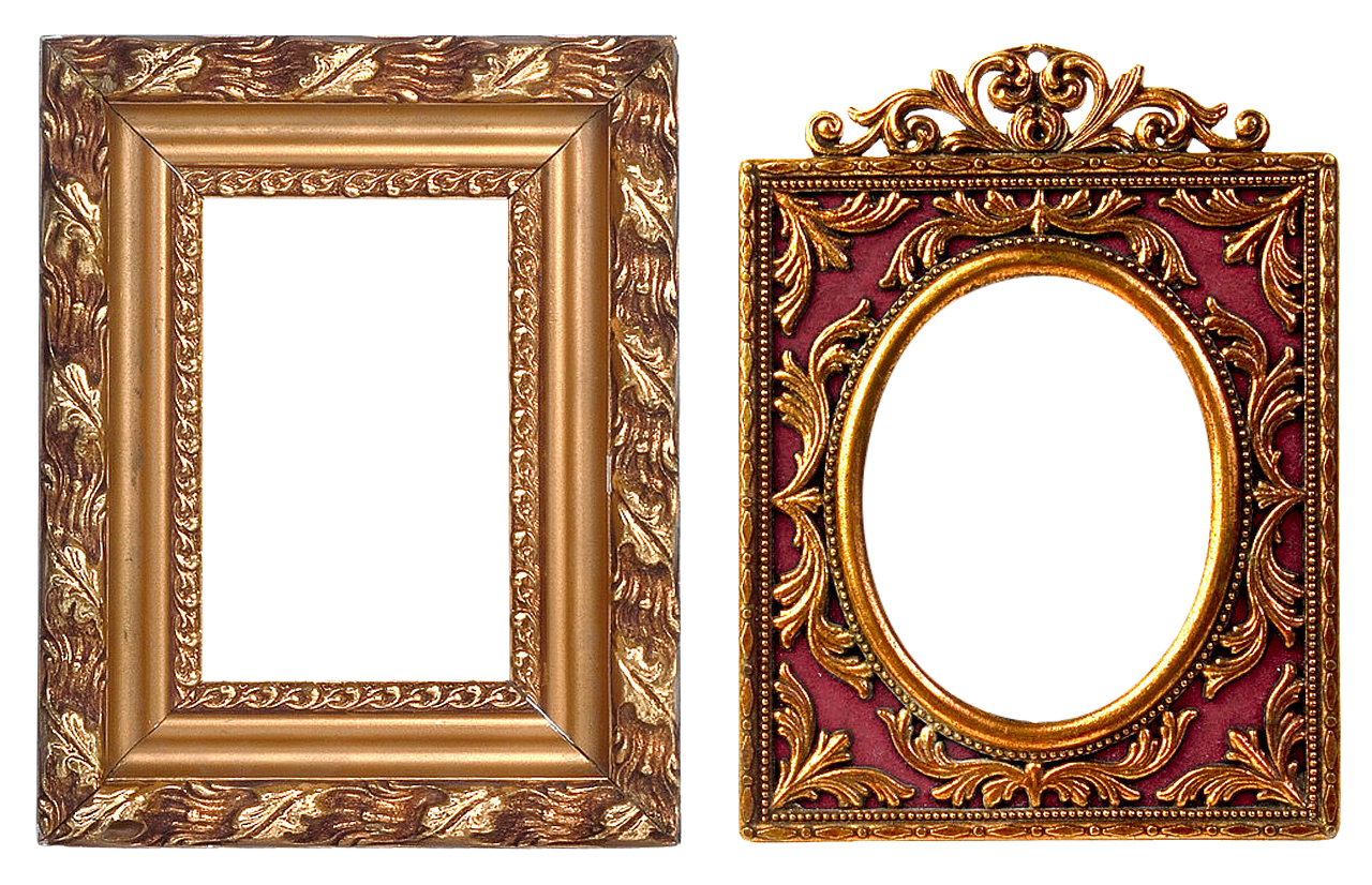 a couple of gold frames sitting next to each other, a picture, flickr, baroque, professional studio photograph, with a square, portal, panoramic