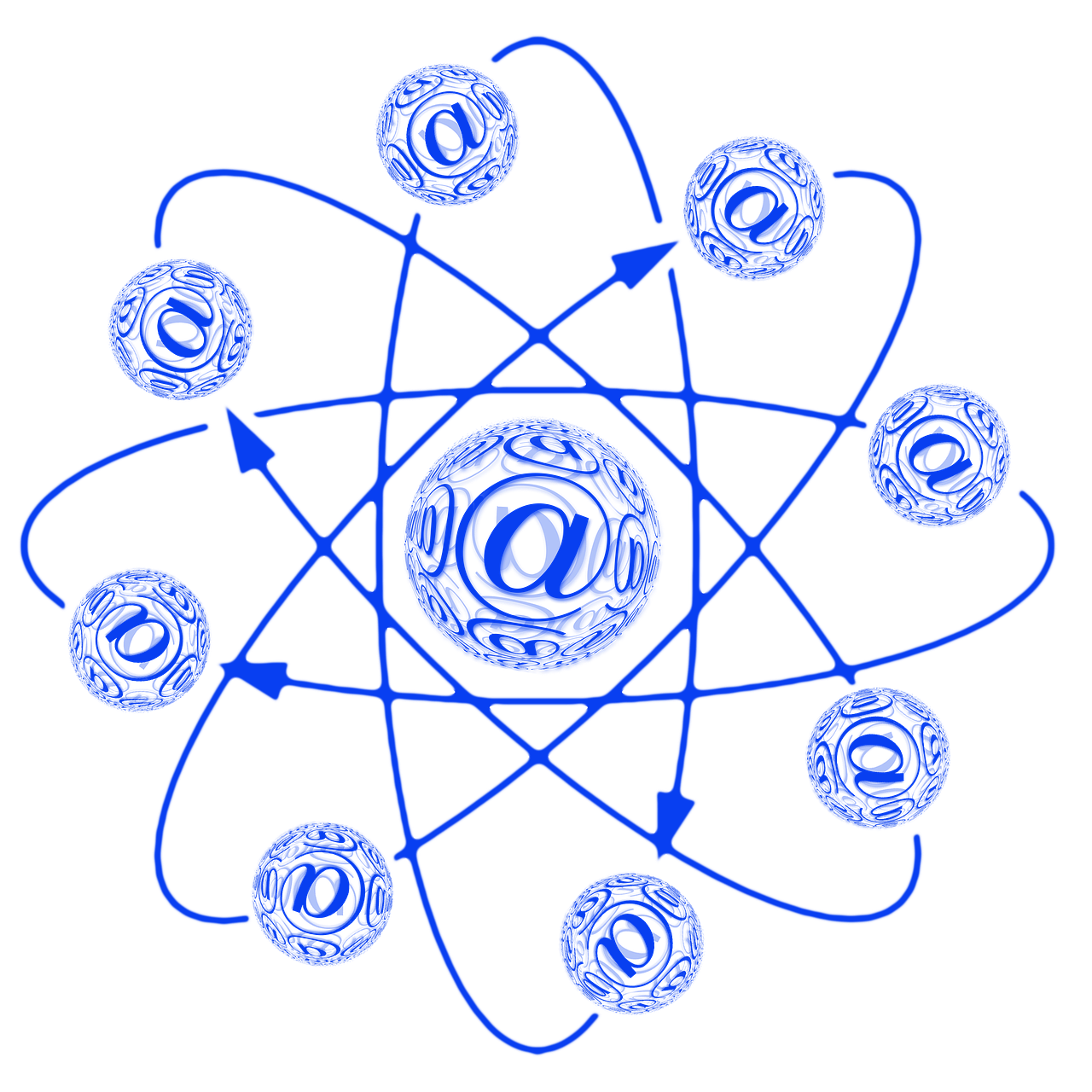 a drawing of an atomic symbol with arrows, an illustration of, nuclear art, blue particles, ixions wheel, on white, full team