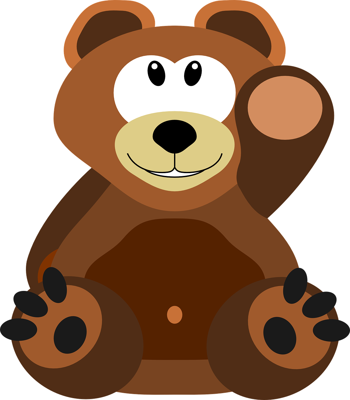 a brown teddy bear sitting in front of a black background, inspired by Nyuju Stumpy Brown, digital art, clipart, waving and smiling, clip-art, uploaded