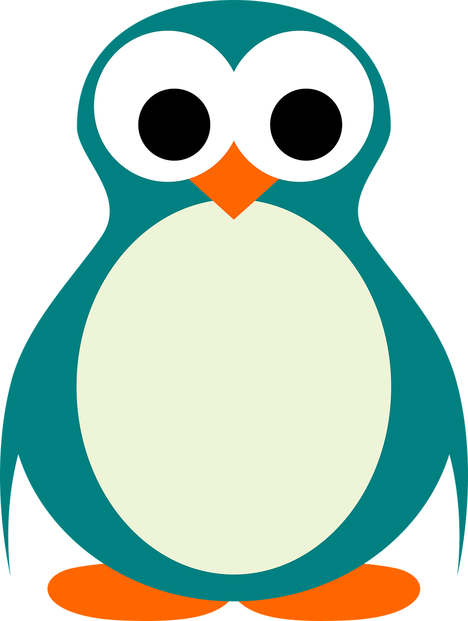 a blue and white penguin with big eyes, vector art, pixabay, mingei, black and teal paper, orange and teal color, ( 3 1, octa 8k