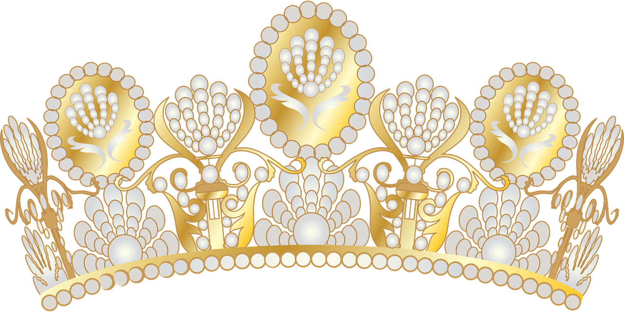 a gold crown on a black background, a digital rendering, pixabay, art nouveau, diadem on the head, ornate with white diamonds, biedermeier, omega