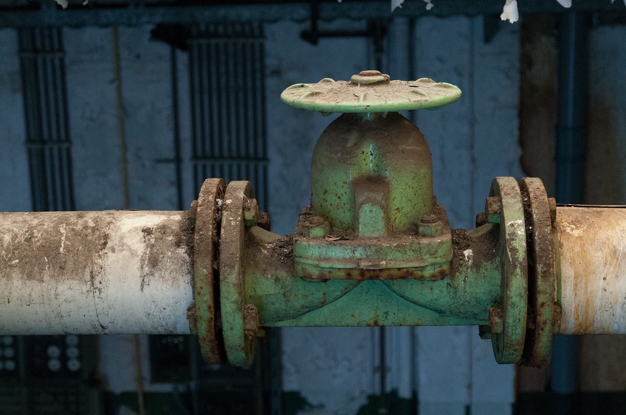 a green fire hydrant sitting on top of a metal pipe, a portrait, inspired by Elsa Bleda, renaissance, industrial rusty pipes, closeup of arms, in a warehouse, turquoise rust