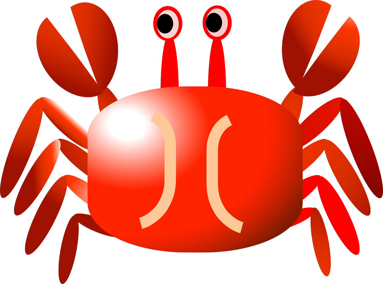 a close up of a crab on a white background, an illustration of, pixabay, sōsaku hanga, red!! sand, (fish eye), no gradients, bunny