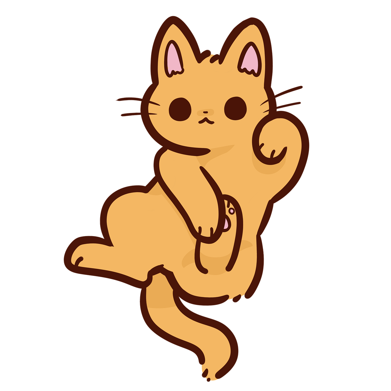 a close up of a cat on a black background, inspired by Nyuju Stumpy Brown, pixiv, full entire body fun pose, cartoonish vector style, arms extended, fetus