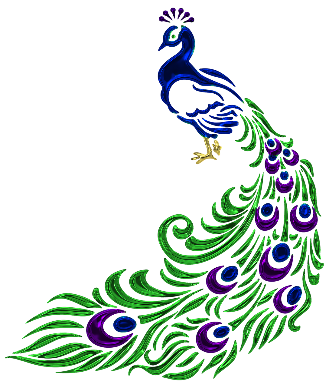 a close up of a peacock on a black background, a digital rendering, inspired by Master of the Embroidered Foliage, arabesque, simple path traced, purple and green colors, front side view full sheet, shoulder patch design