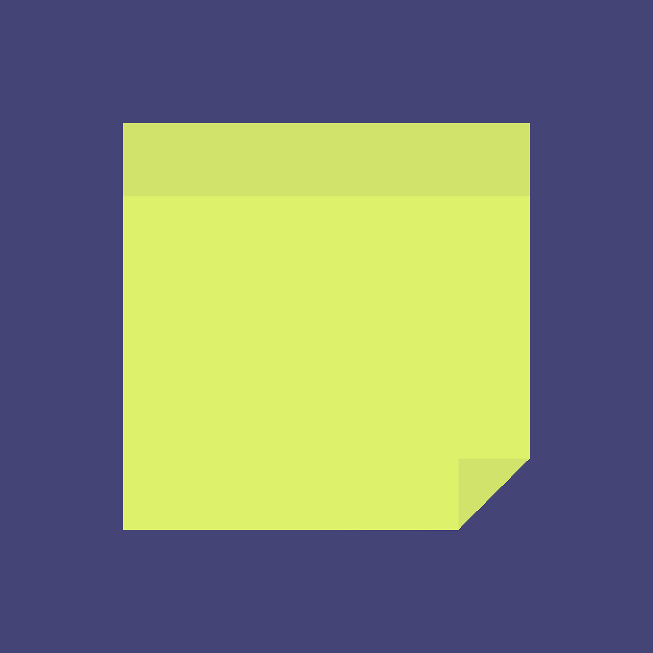 a yellow post it on a blue background, by James Bard, digital art, green and purple, flat icon, nongraphic, documentation