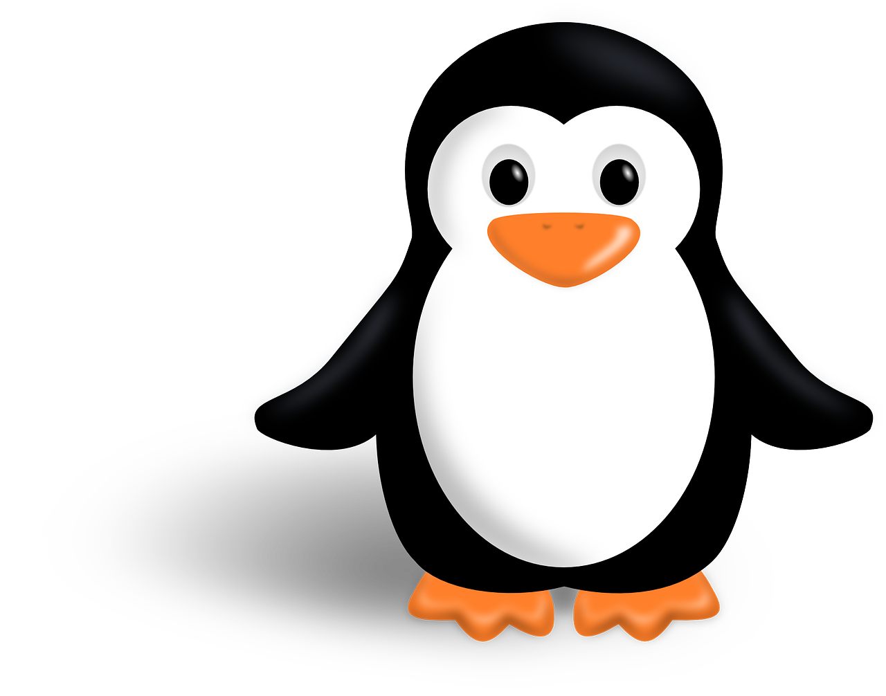 a black and white penguin with orange feet, an illustration of, pixabay, mingei, opengl, jewel, falvie, pus