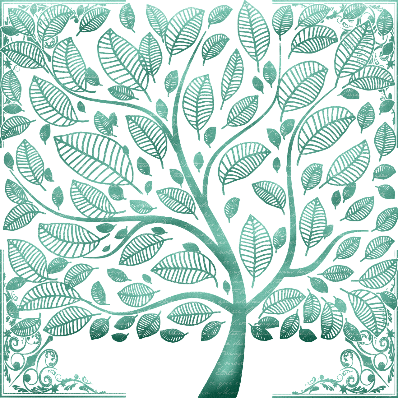 a green tree with leaves on a black background, a digital rendering, by Laura Wheeler Waring, folk art, verdigris, ornate pattern, etched relief, harmony of