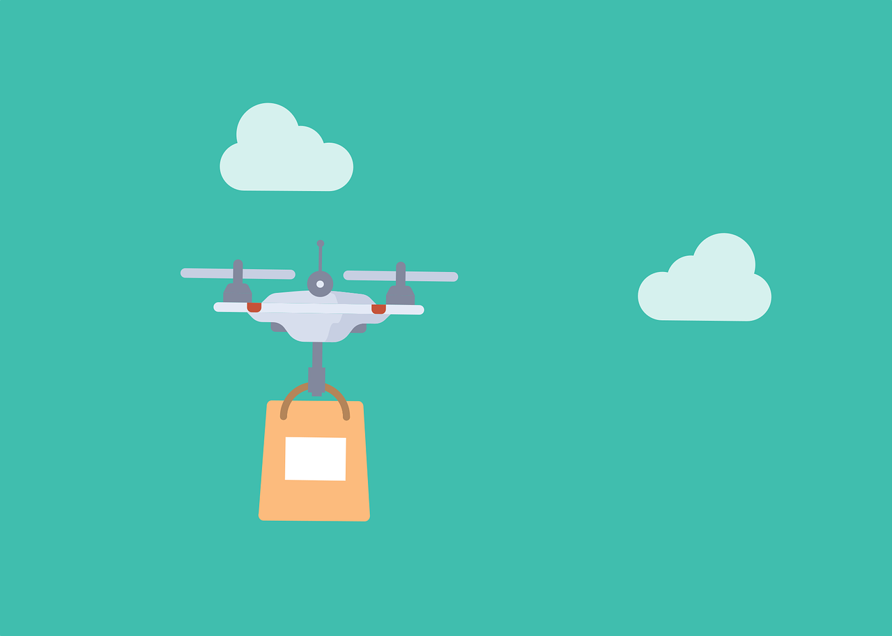 a picture of a box flying in the sky, concept art, flat design, drone, bag, wikihow illustration