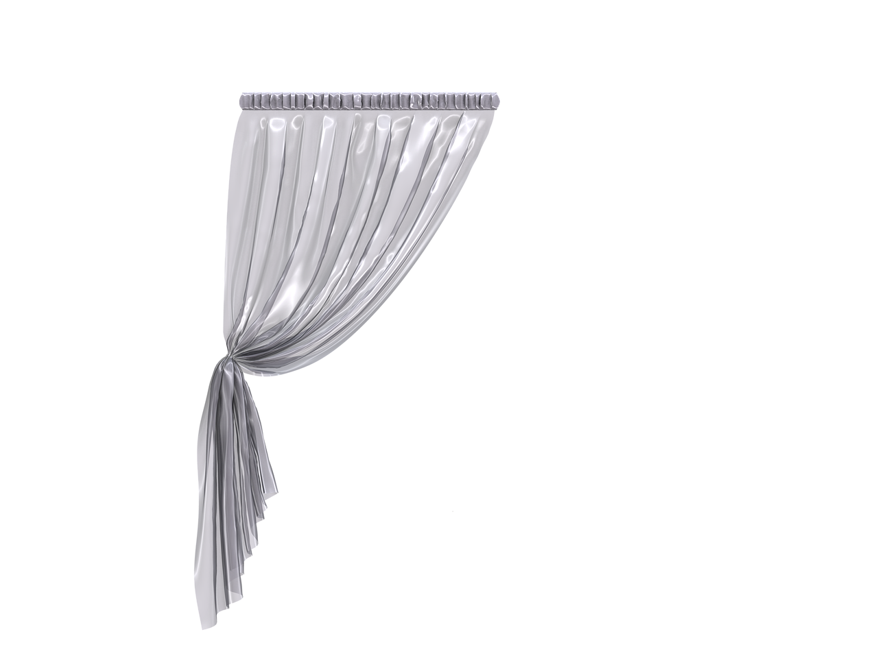 a black and white photo of a curtain, by Bob Ringwood, zbrush central, on clear background, black short curtain haircut, shiny silver, !8k!