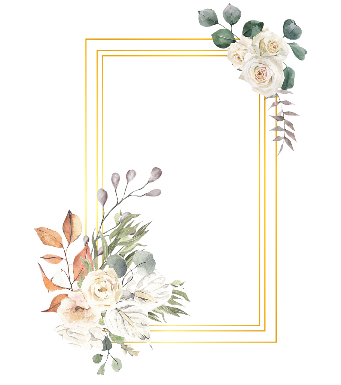 a floral frame on a black background, inspired by François Boquet, shutterstock, background image, square, ivory and copper, high quality watercolors