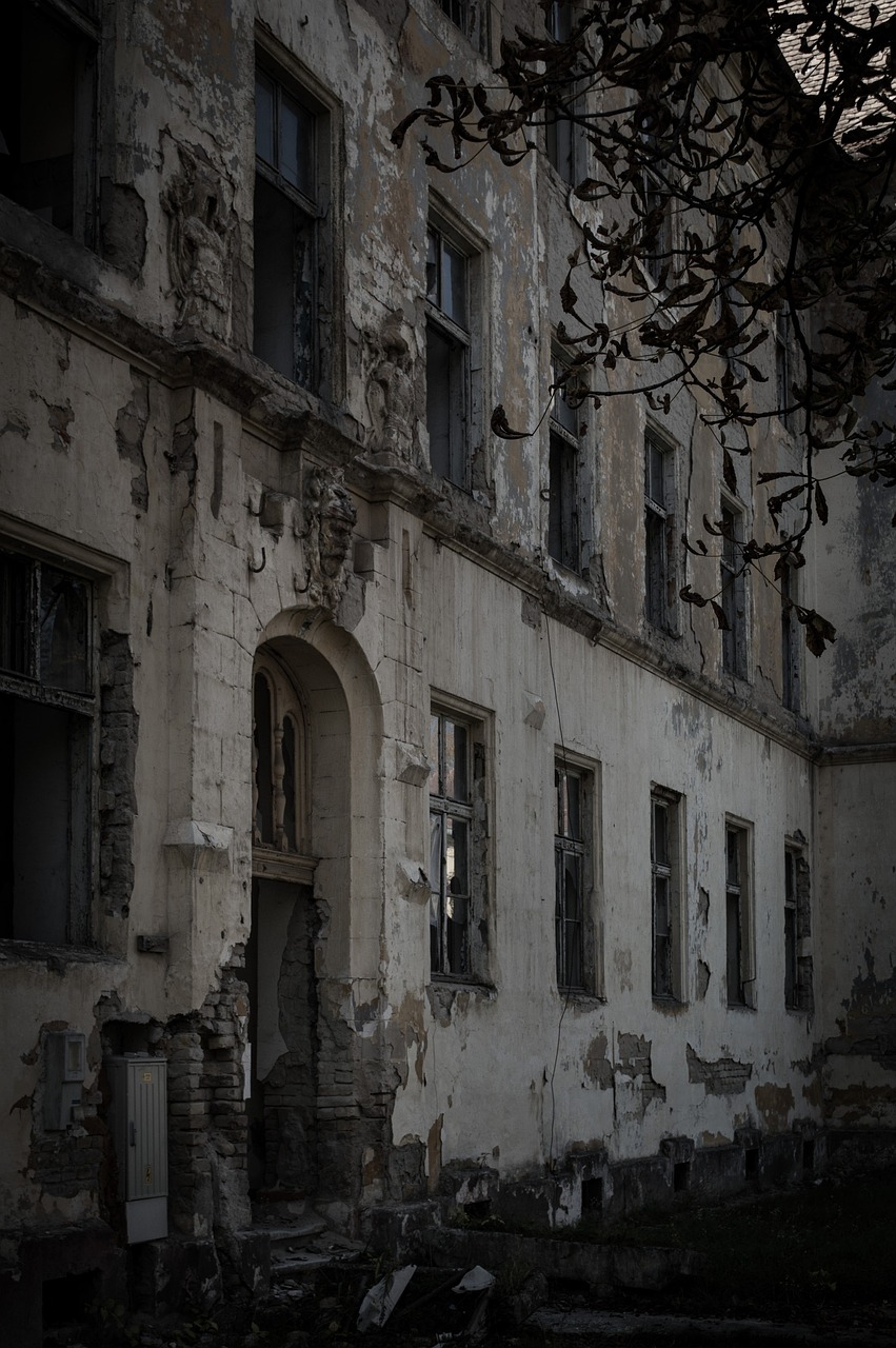 an old building with a clock on the front of it, a photo, by Micha Klein, pexels contest winner, baroque, devastated, buildings covered with greebles, high detail photo of a deserted, barracks