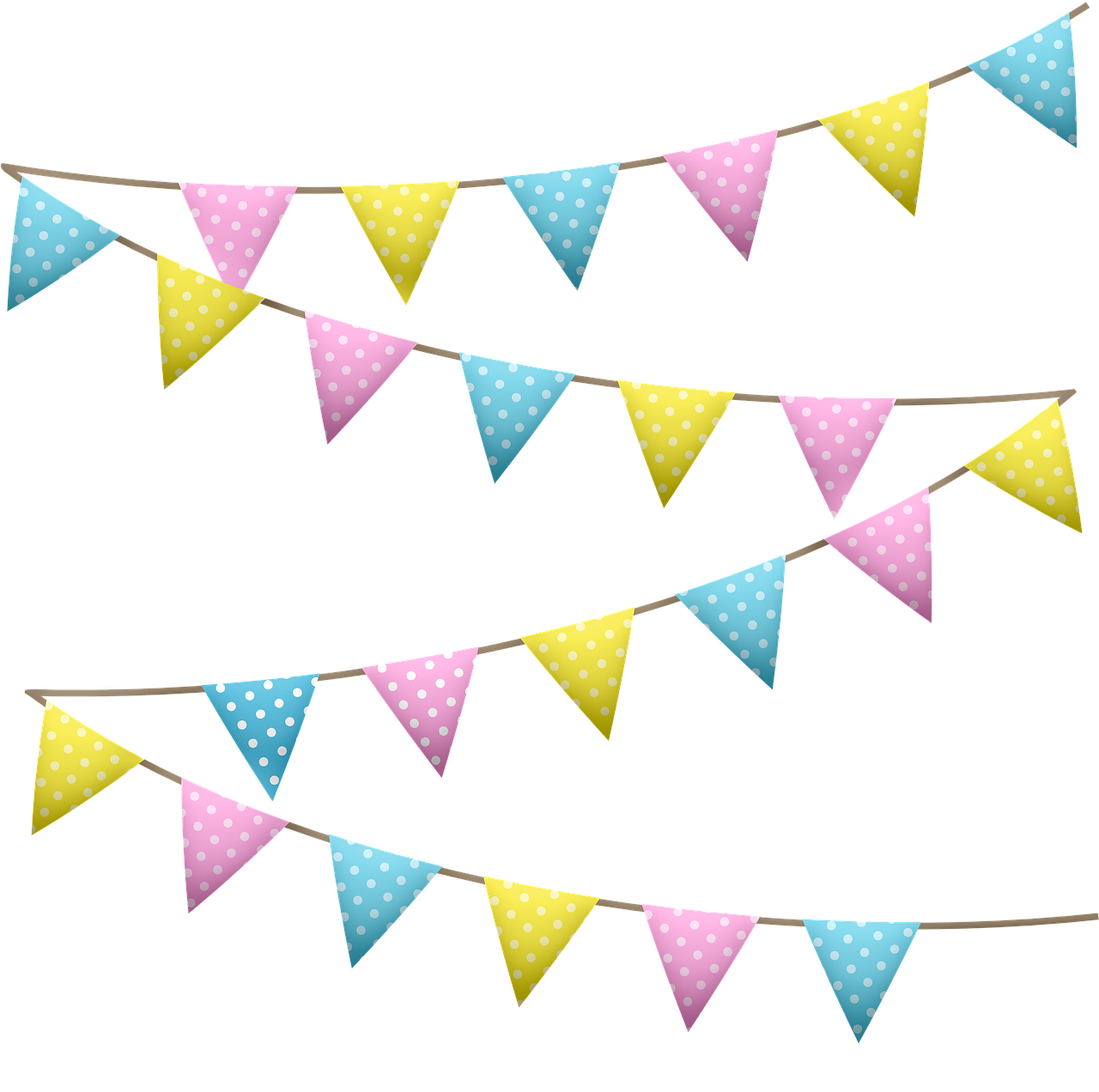 a bunch of bunting flags on a string, a pastel, on a black background, 2 d cg, dots, straw