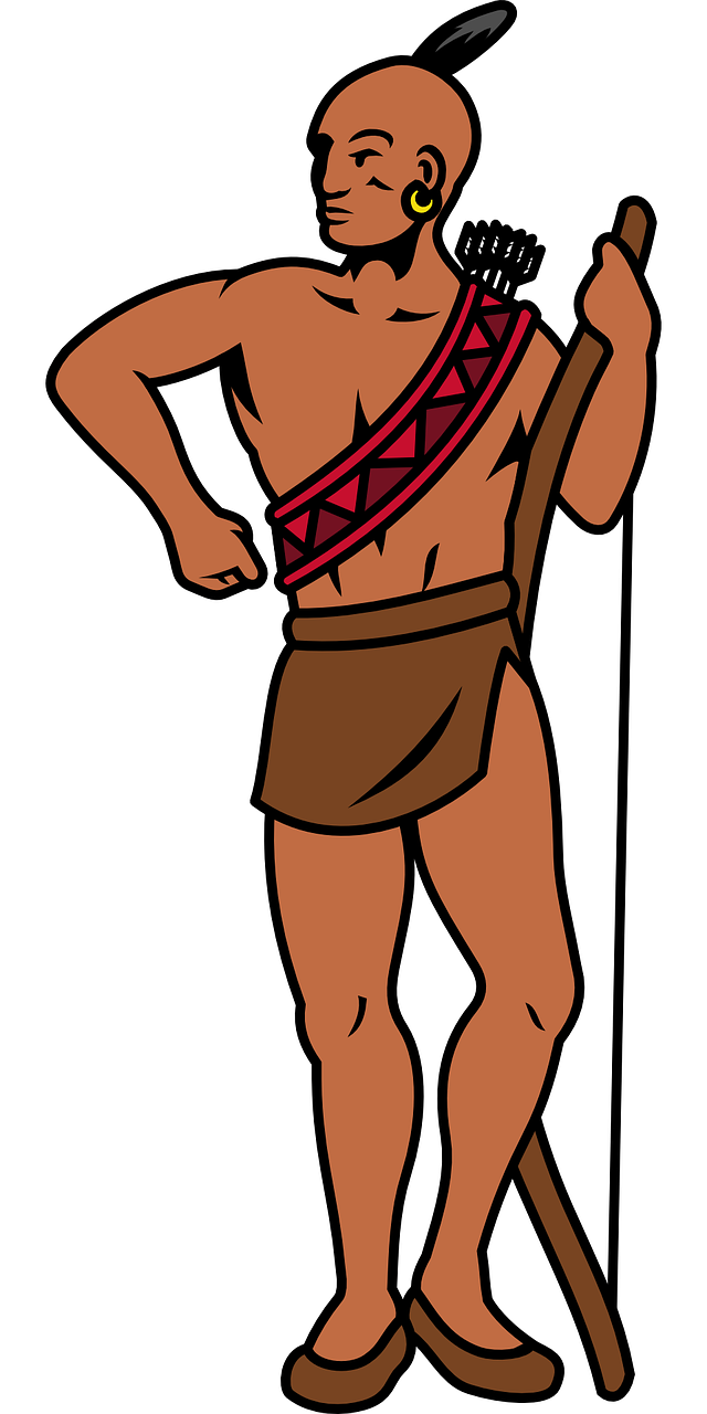 a man with a spear in his hand, an illustration of, by Maxwell Bates, reddit, technoviking male with no shirt, vectorised, bandolier, inca style