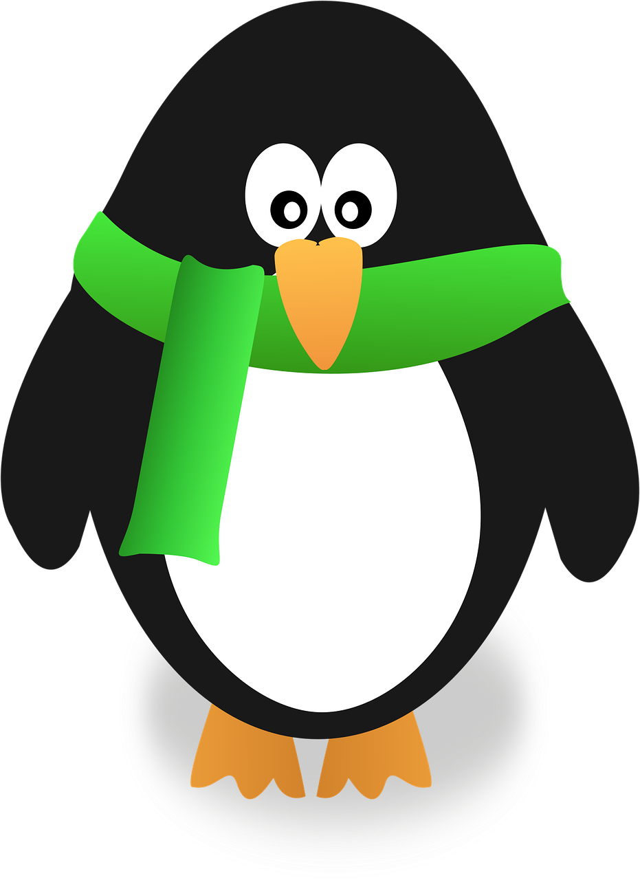a black and white penguin wearing a green scarf, a screenshot, pixabay, mingei, clip art, closeup!!!!!!, wallpaper - 1 0 2 4, thumbnail