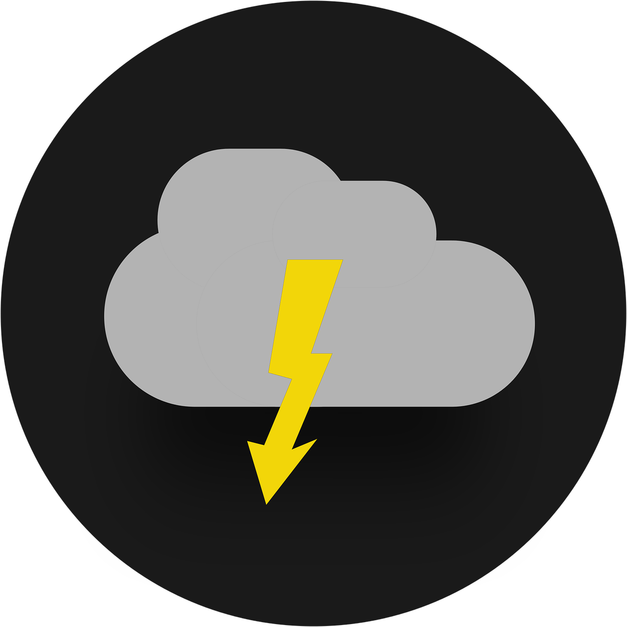 a cloud with a lightning bolt coming out of it, a portrait, pixabay, bauhaus, on a flat color black background, icon for weather app, shut down, on a gray background