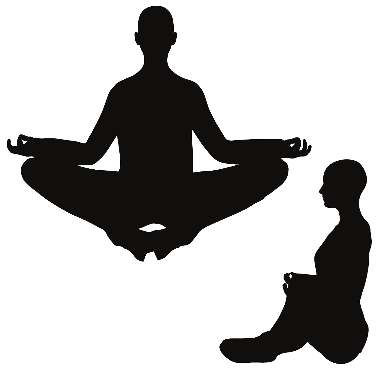 a man sitting in the middle of a yoga pose, vector art, two figures, black, sitting cross-legged, woman silhouette